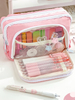 Summer Fresh Color Pencil Case Pen Bag Dual Layer Front Open Pocket Storage Pouch for Stationery School