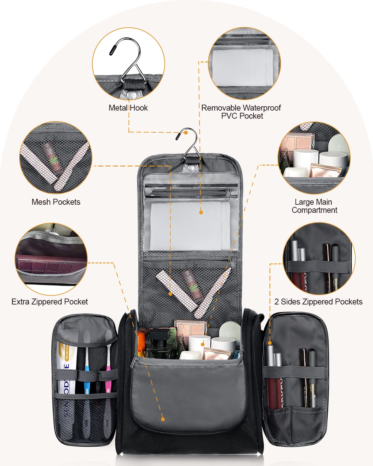 Compact Water-Resistant Travel Toiletry Bag Wholesale Product Details