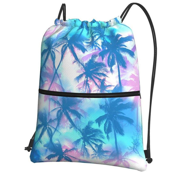 Fashion Custom Print Sports Oxford Cloth Polyester Gym Stitching Backpack Breathable Drawstring Bag with Pockets