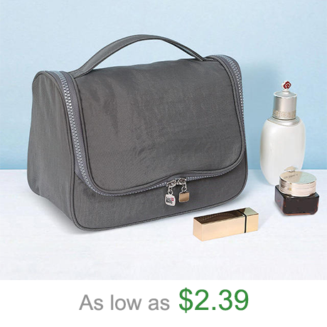 Grey new zipper portable designer waterproof polyester travel hanging bags makeup toiletry cosmetic bag for women men