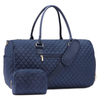 Quilted Weekender Fashion Duffel Tote Luxury Duffle Bags for Women with Cosmetic Pouch Large Overnight Bag Set