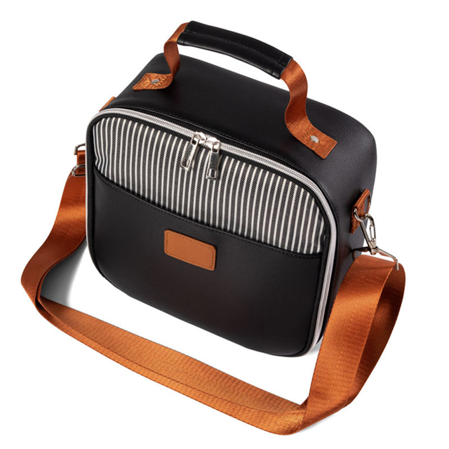 Leakproof Soft Pu Leather Cooler Bag Custom Logo Aluminum Lunch Tote bag with Shoulder