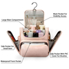 Large Capacity PU Leather Pink Cosmetic Bag Portable Hanging Makeup Case For Traveling