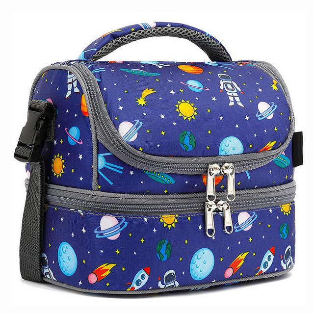 Wholesale Double Compartment Cute Spaceman Insulated Food Bag School Boys Thermal Cooler Bag