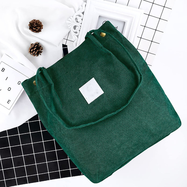 Fashion Women Girls Large Capacity Reusable Cotton Corduroy Custom Logo Plain Tote Bag with Pocket
