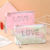 Portable Handle Cosmetic Pouch with Logo Velvet Makeup Pouch Organizer with Sequin Embroidery