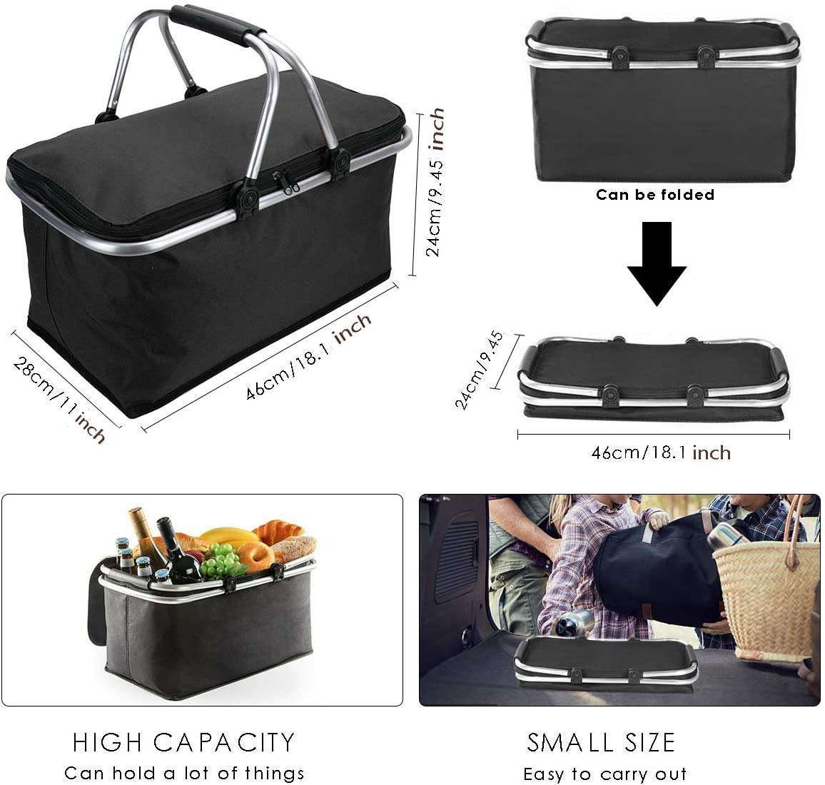 insulated picnic basket with lid iamge detail