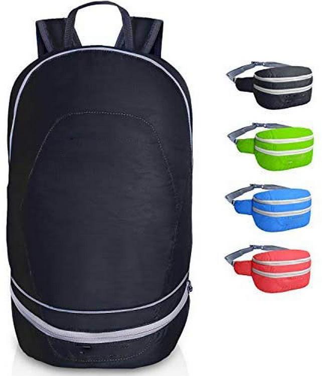 2 in 1 Packable Backpack Waist Pack Lightweight Foldable Daypack Bag for Hiking,Travelling,Cycling