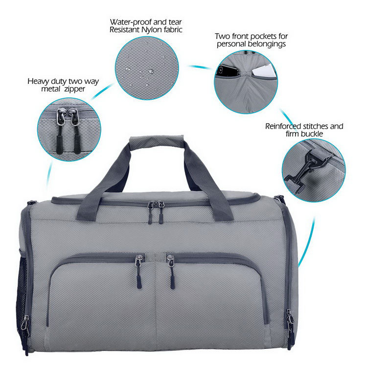 Foldable travel duffle bag sport bag waterproof gym bag with shoe compartment custom logo