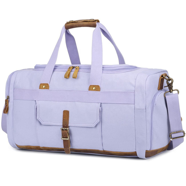 Water-resistant Durable Gym Bag Shoes Compartment Purple Canvas Sports Tote Carry on Weekend Bag Women