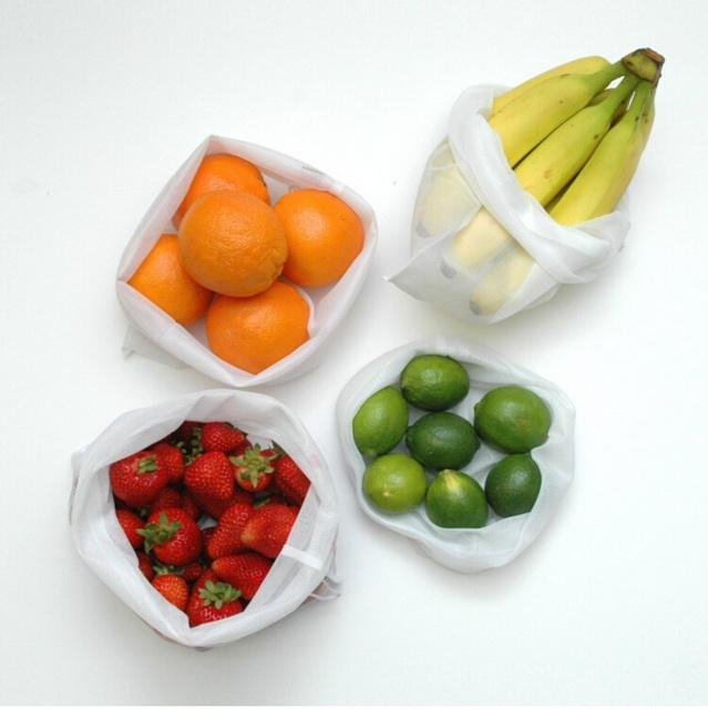 Washable Reusable Fruit Vege carrier storage RPET Mesh Produce Bag 5 pieces