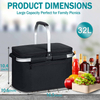 Aluminium Handle Insulated Picnic Basket 32L Portable Collapsible Grocery Bags Leakproof Cooler for Shopping, Camping, Travel