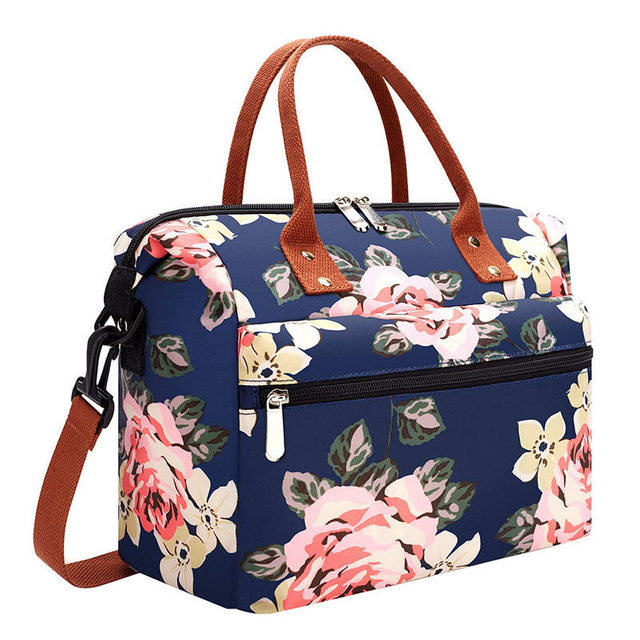 Custom Printing Pattern Insulated Cooler Bag Large Reusable Thermal Floral Lunchbag For Adult