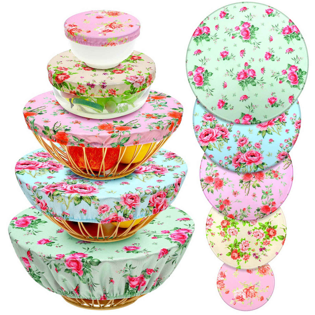 Custom Floral Style Reusable Bowl Covers Elastic Food Storage Covers Cotton Bread Covers Lids for Food, Fruits