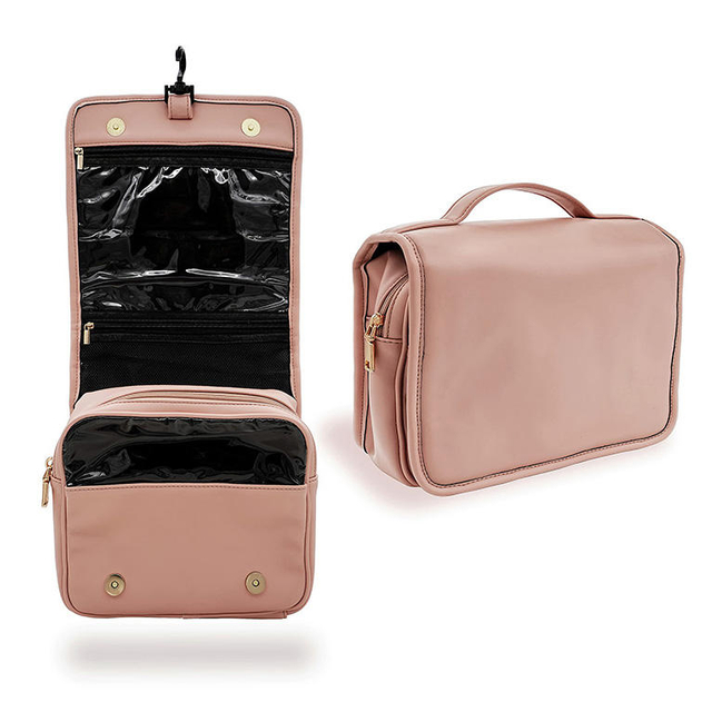 Factory Direct Sale Luxury PU Cosmetic Hanging Bag Women Travel Makeup Bag With Wet PVC Pocket
