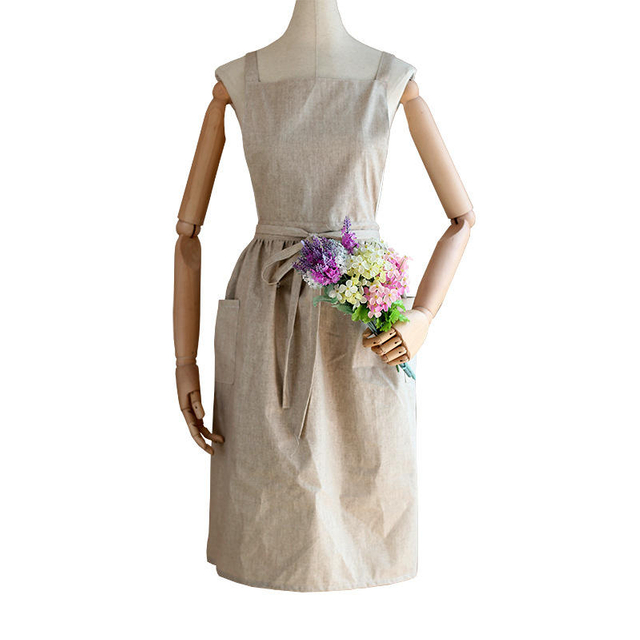 Custom Logo stylist Cotton Linen Apron Japanese Style Waterproof Aprons With Pockets for Cooking Kitchen Cafe Flower Shop Smock