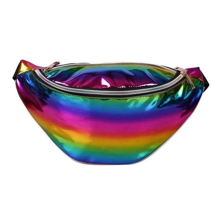 Fashion holographic waist bag fanny pack beautiful waterproof PU leather laser bum bags custom for hiking sports
