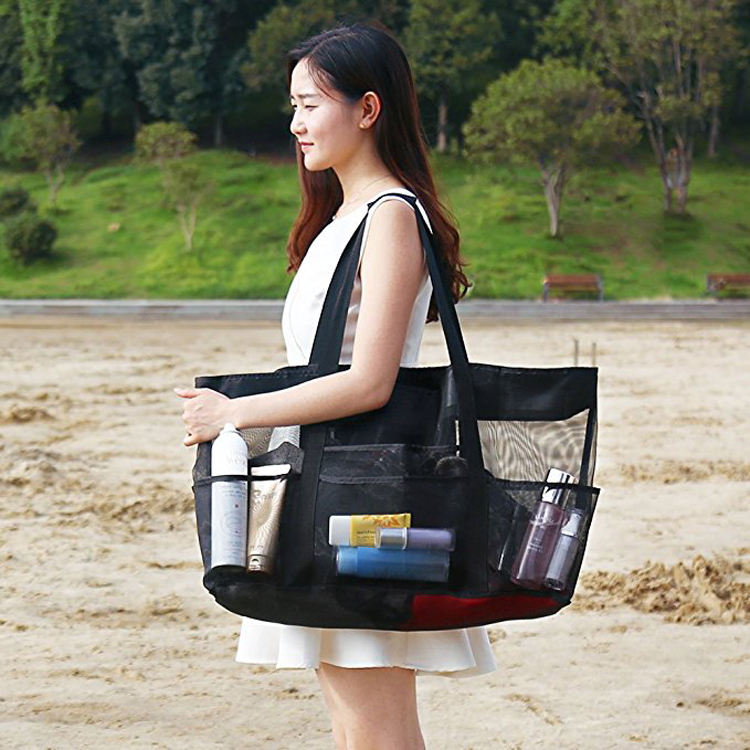 Outdoor polyester waterproof Nylon mesh clear beach mesh tote bag