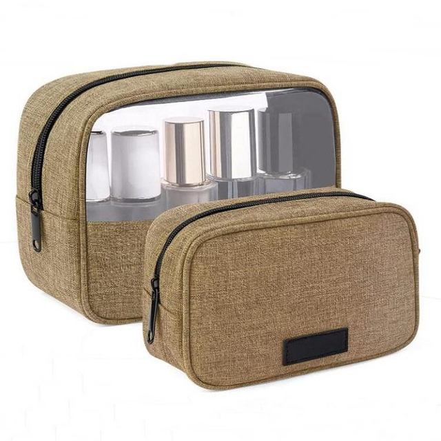 Custom Waterproof Toiletry Organizer Train Case Makeup Travel Cosmetic Pouch Make Up Storages Bag with Clear PVC Window