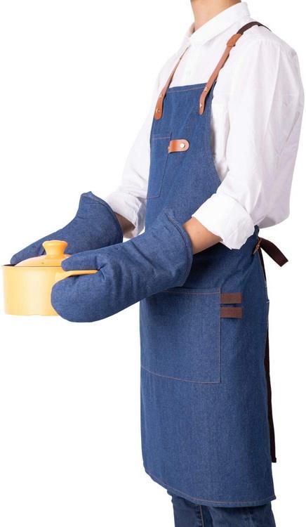 Good design factory price wholesale cotton denim cooking apron for men women chef with cross-back straps