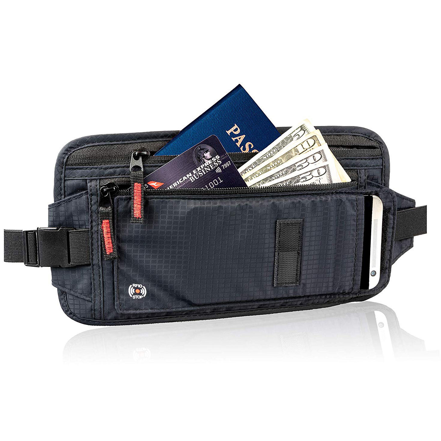RFID Travel Money Belt - Hidden Holder For Passport - Secret, Safe Waist Wallet