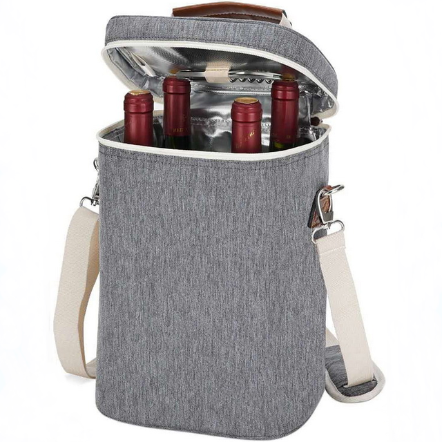 Leakproof 4 Bottle Wine Cooler Bag Custom Champagne Portable Wine Carrying Bag Cooler Insulated with Corkscrew Opener