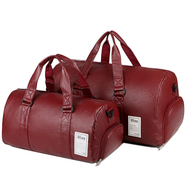 Luxury PU Leather Duffle Travel Bags with Shoe Pouch Large Carry on Bag Waterproof Red Weekender Overnight Bag for Women