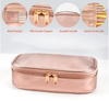 Premium Waterproof Travel Women Leather Makeup Cosmetic Bag Leather Zipper Purse Pouch Lady Toiletry Holder with Handle
