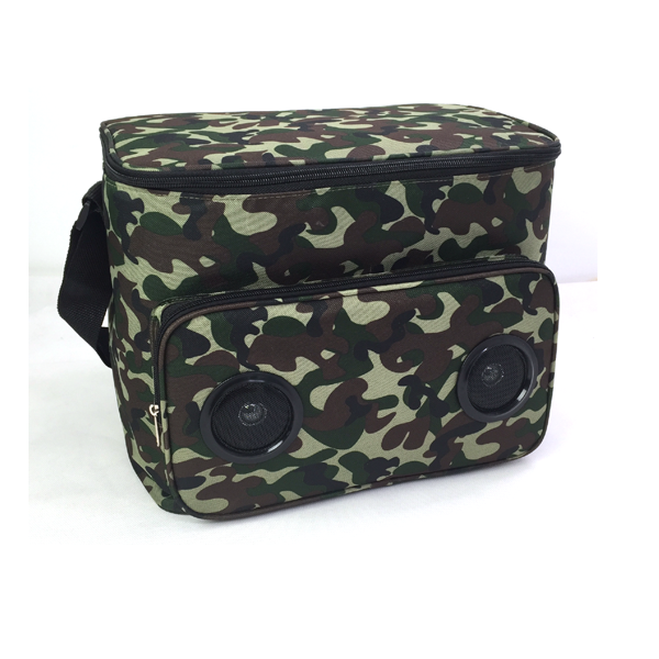 Camo Music Speaker Thermal Lunch Cooler Shoulder Bag with Speaker