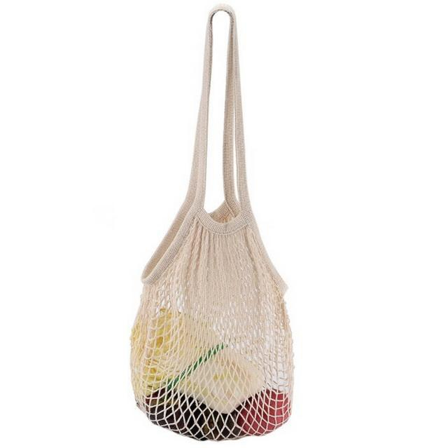 Cotton reusable net shopping tote string bag organizer, sturdy mesh produce bag
