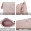 Fashion Peach Skin Fabric Quilting Seam Makeup Zipper Pouch Bag With Tassel