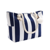 Custom Printing Blue Striped Family Picnic Pool Beach Bag Sand Large Canvas Beach Tote Bags Wholesale for Women