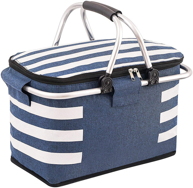 Picnic Basket Cooler Grocery Bag Laundry Basket Insulated Strong Aluminum Frame Handle for Travel Shopping Camping