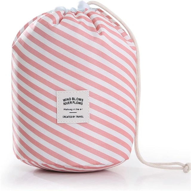 Multifunctional Barrel Shaped Travel Toiletry Bag for Women Travel Makeup Custom Cosmetic Drawstring Bag