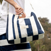 Large 42L Insulated Leakproof Beach Tote Bag Custom Navy Stripe Sublimation Printed Cotton Canvas Cooler Tote Bag