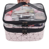 Pretty Ladies Double Deck PVC PU Makeup Organizer Bag Portable Travel Toiletry Storage Bag