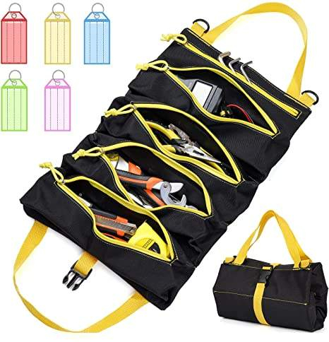 Multipurpose Roll Up Tool Bag Heavy Duty Waterproof Canvas Wrench Organizer Pouch, Portable Zipper Motorcycle Storage Carry