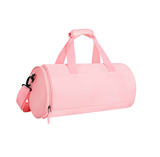 Women Teenagers Swimming Beach 17 Inch Pink Barrel Duffel Bag Small Nylon Duffle Travel Bag with Wet Pocket