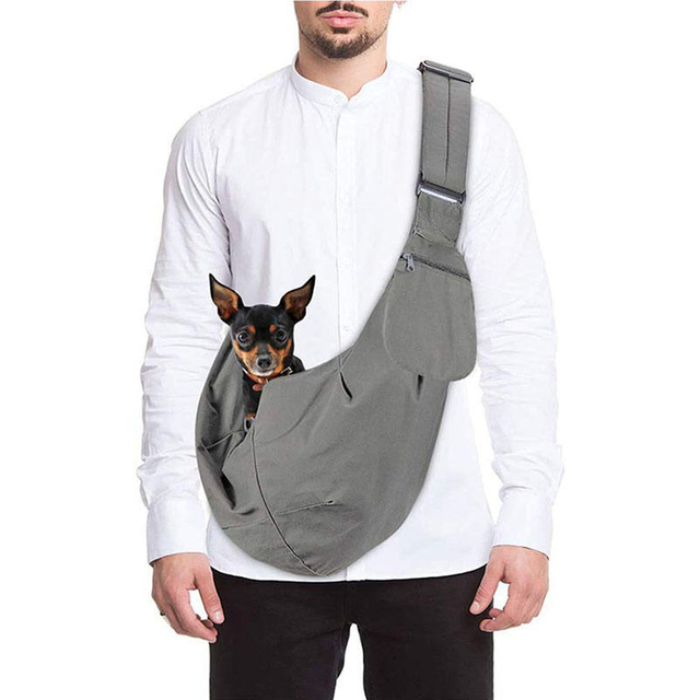 Portable Dog Travel Sling Crossbody Walking Pet Shoulder Bag with Phone Zipper Pocket Adjustable Buckle