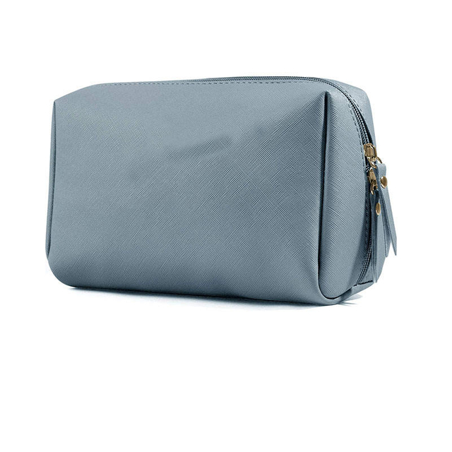 Blue Women Pu Leather Custom Zippered Makeup Pouch Make Up Cosmetics Storage Organizer Cosmetic Bag