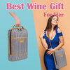 Striped Portable Leakproof Wine Carrier Waxed Canvas 2 Bottle Insulated Wine Cooler Bag with Shoulder Strap