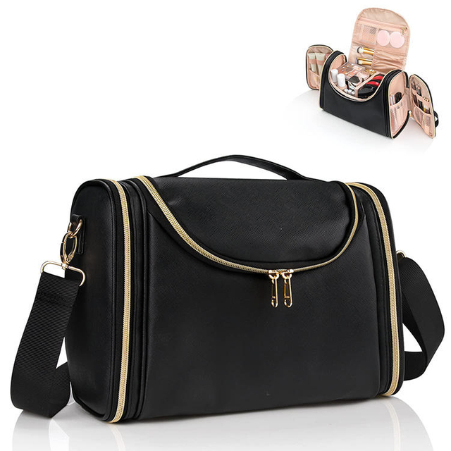 Fashion Large Capacity Custom PU Leather Makeup Bag Multipurpose Cosmetic Organizer Handbag