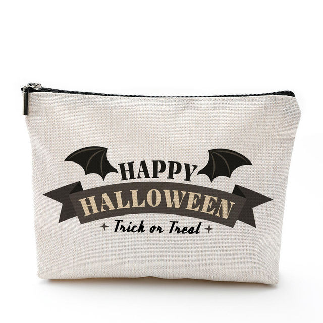 Pretty Cartoon Printing Flax Halloween Makeup Bag Portable Travel Cosmetic Pouch Zipper Bag