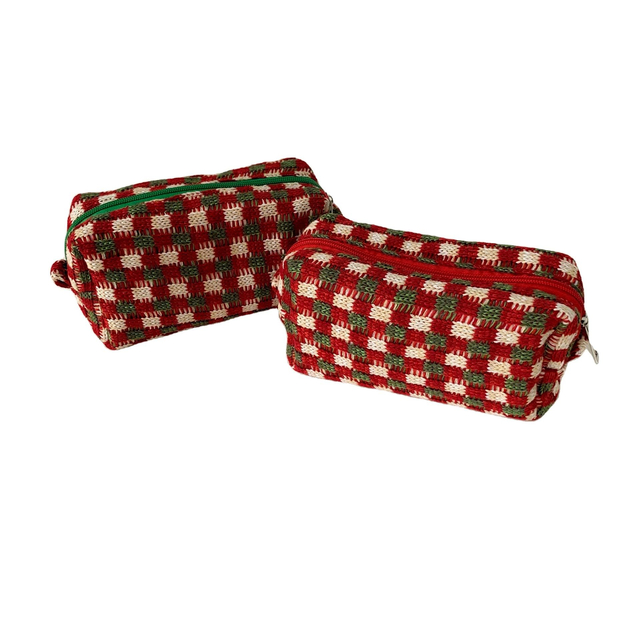 Woman Girls Travel Mini Knit Cosmetic Pouch Gift Bags Makeup Christmas Red Cosmetic Bag