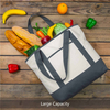 Large Capacity Cotton Open Top Canvas Thermal Insulated Cooler Tote Bag for Food with External & Internal Pockets