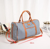 Luxury Striped Canvas Weekend Tote Bags Duffle Women Travel Sport Gym Workout Leather Strap Duffel Bag with Shoe Department