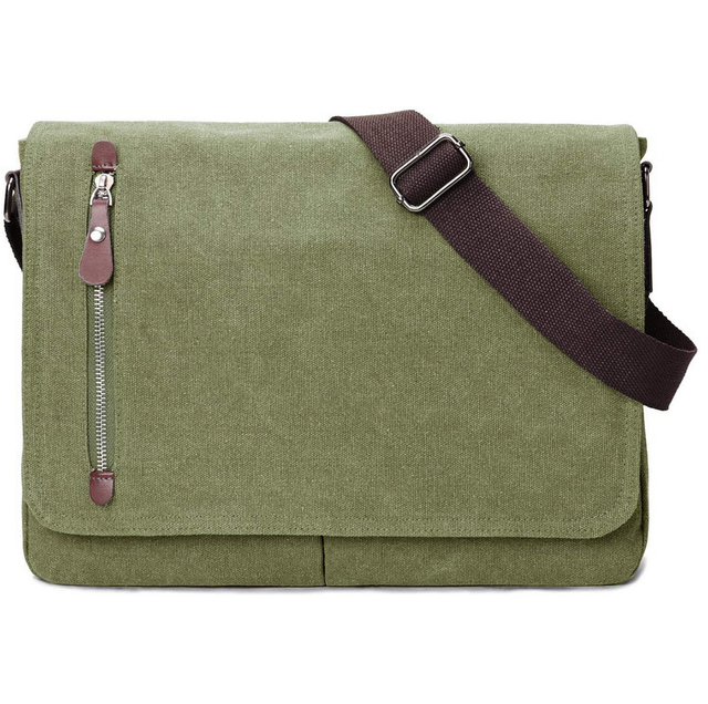 Green Vintage Canvas Satchel Messenger Bag for Men Women,Travel Shoulder Bag 13.5" Laptop Bags