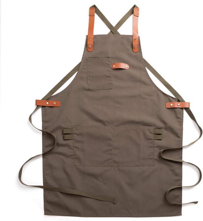 Chef apron for women men 100% cotton canvas aprons with pockets adjustable kitchen cooking apron