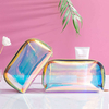 Triangle Shell Shape Small Girl Neon TPU Water Resistant Logo Zip Makeup Cosmetic Pouch Holographic PU Makeup Brush Bag