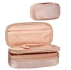Dual Layer Leather Cosmetic Purse Pouch Makeup Brush Organizer Bag Make Up Toiletry Storage Bag